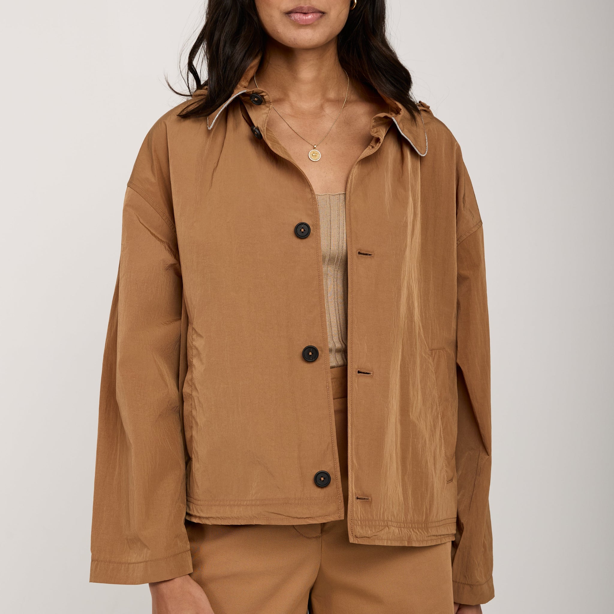 FABIANA FILIPPI Oversized Hooded Jacket in Desert