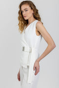 FABIANA FILIPPI Side Tie Linen Viscose Sleeveless Top in Raffia