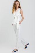 FABIANA FILIPPI Side Tie Linen Viscose Sleeveless Top in Raffia