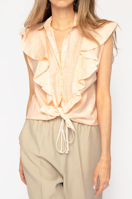 FORTE FORTE Check Ruffle Top in Pesca