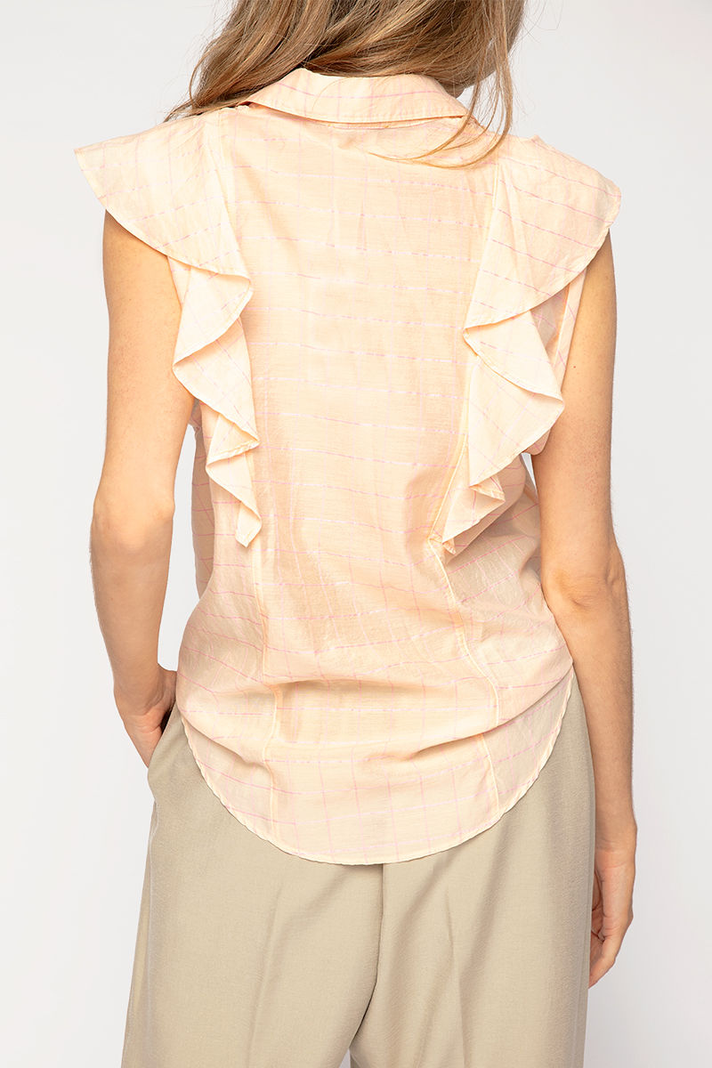 FORTE FORTE Check Ruffle Top in Pesca