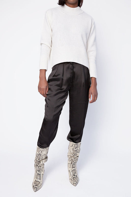 FORTE FORTE Cloquet Satin High Waist Pant in Nero