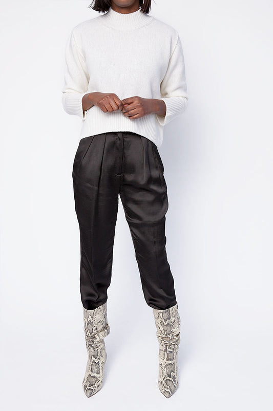 FORTE FORTE Cloquet Satin High Waist Pant in Nero