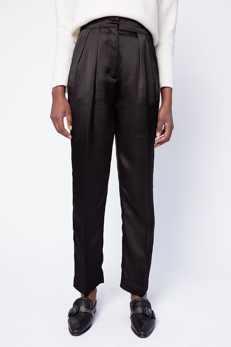 FORTE FORTE Cloquet Satin High Waist Pant in Nero