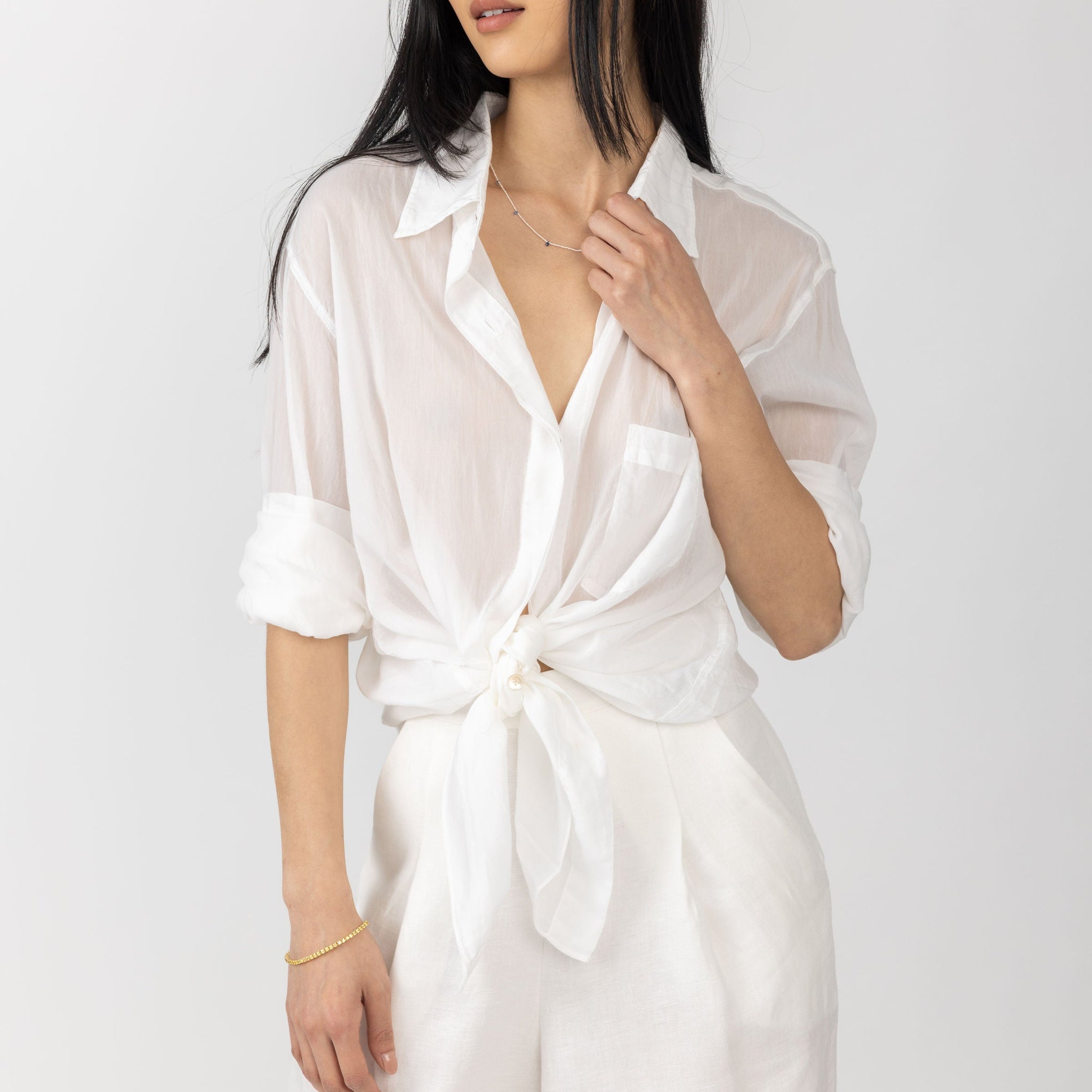 FORTE FORTE Cotton Silk Voile Shirt in White