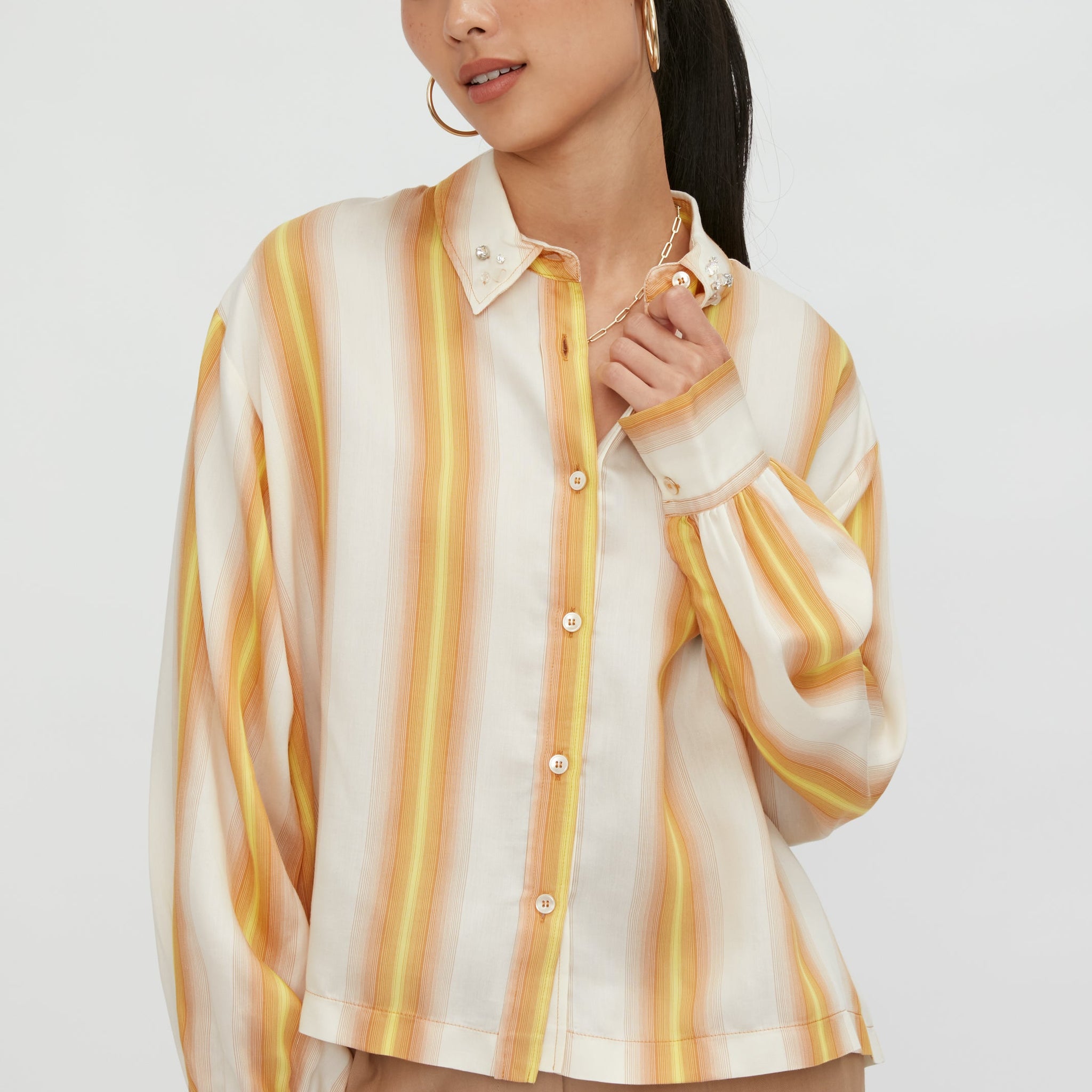 FORTE FORTE Degradé Stripe Shirt with Crystals in Ambra