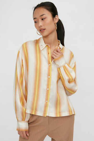 FORTE FORTE Degradé Stripe Shirt with Crystals in Ambra