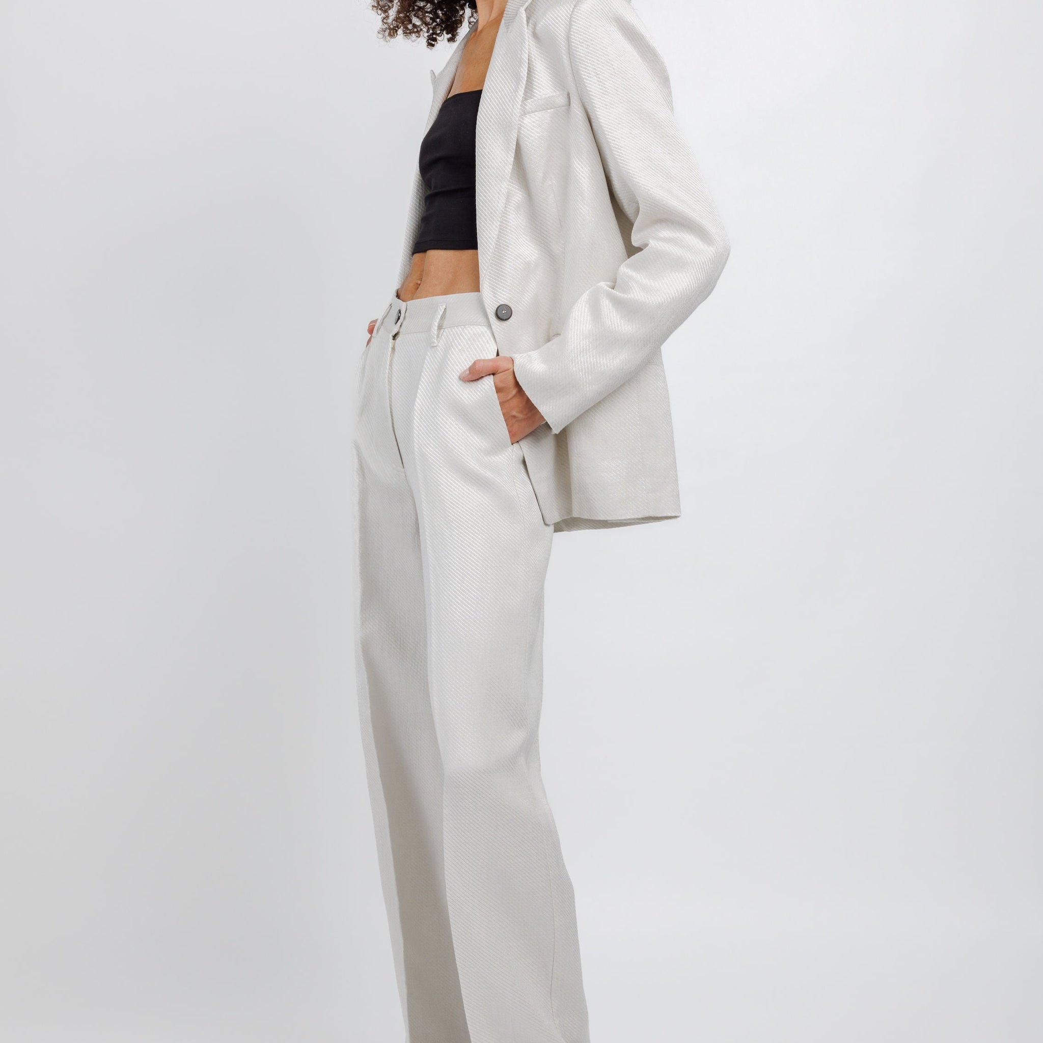 FORTE FORTE Diagonal Wide Leg Pant in Perla