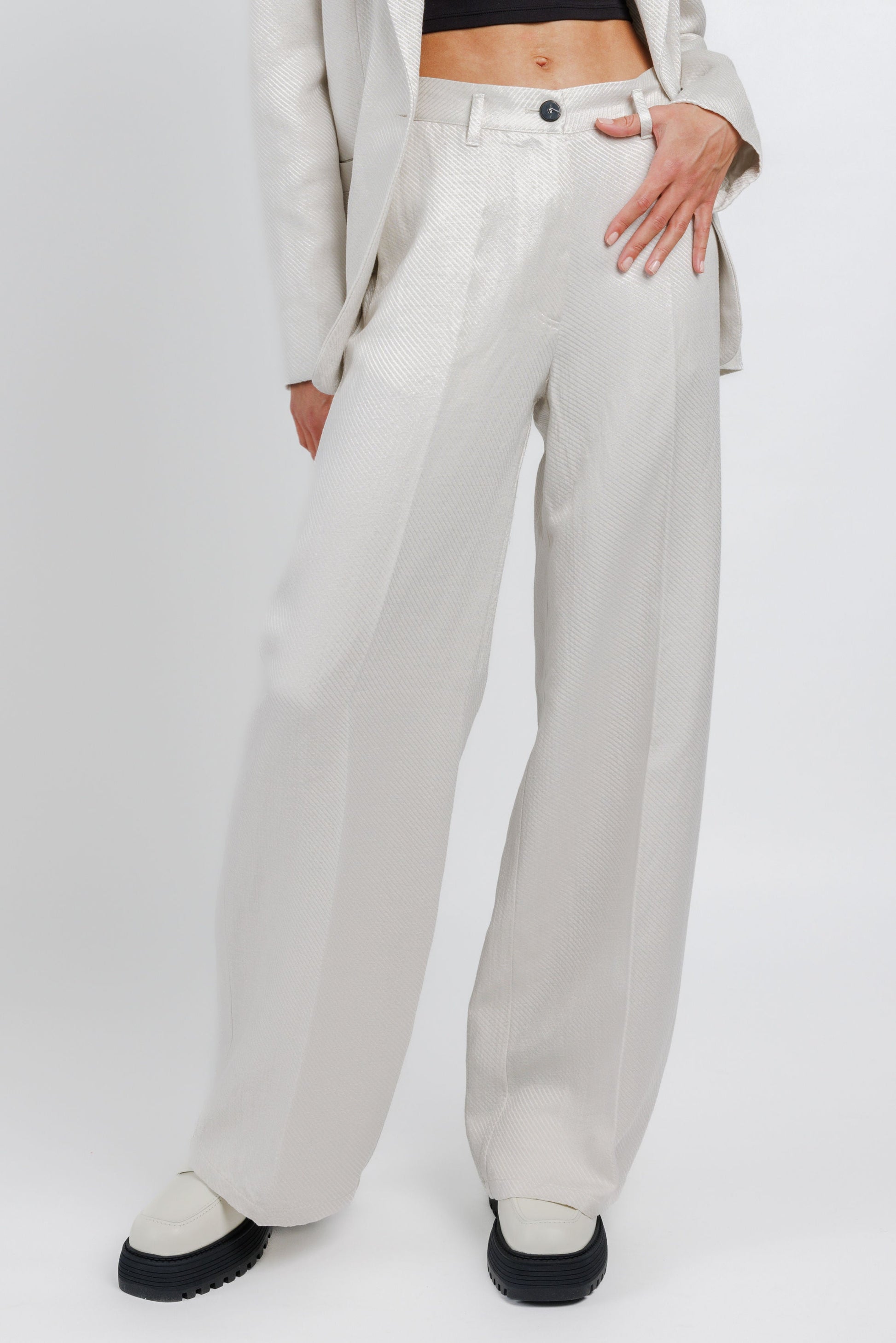 FORTE FORTE Diagonal Wide Leg Pant in Perla