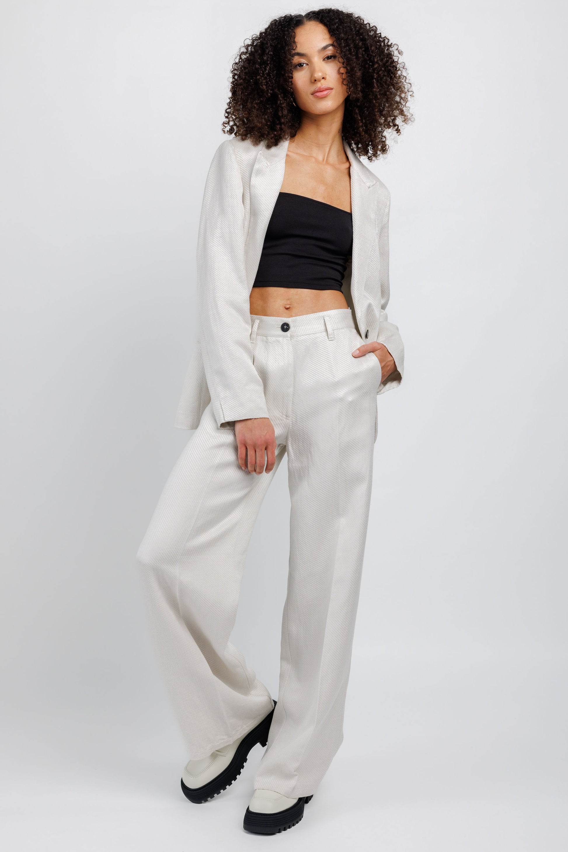 FORTE FORTE Diagonal Wide Leg Pant in Perla
