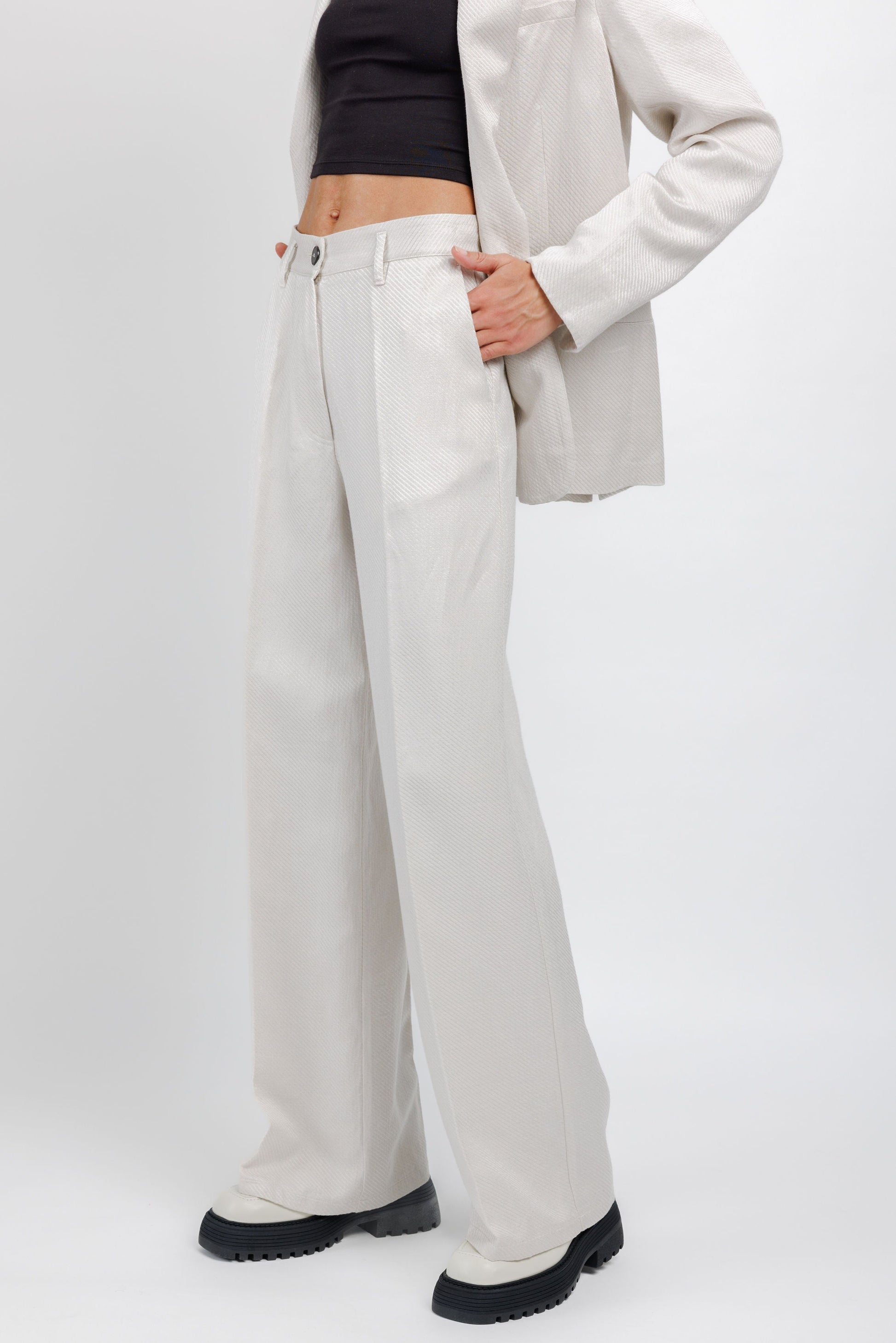 FORTE FORTE Diagonal Wide Leg Pant in Perla