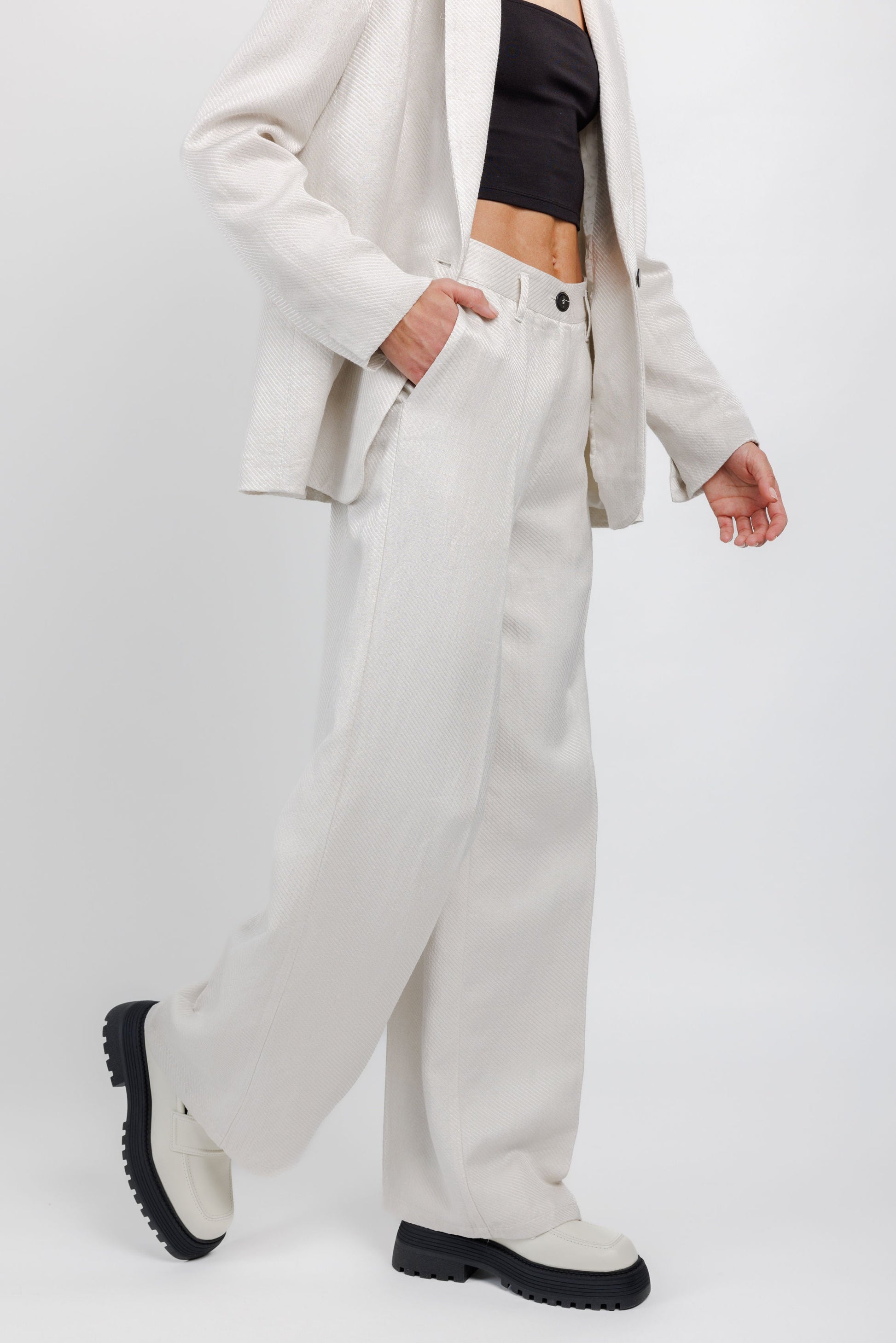FORTE FORTE Diagonal Wide Leg Pant in Perla