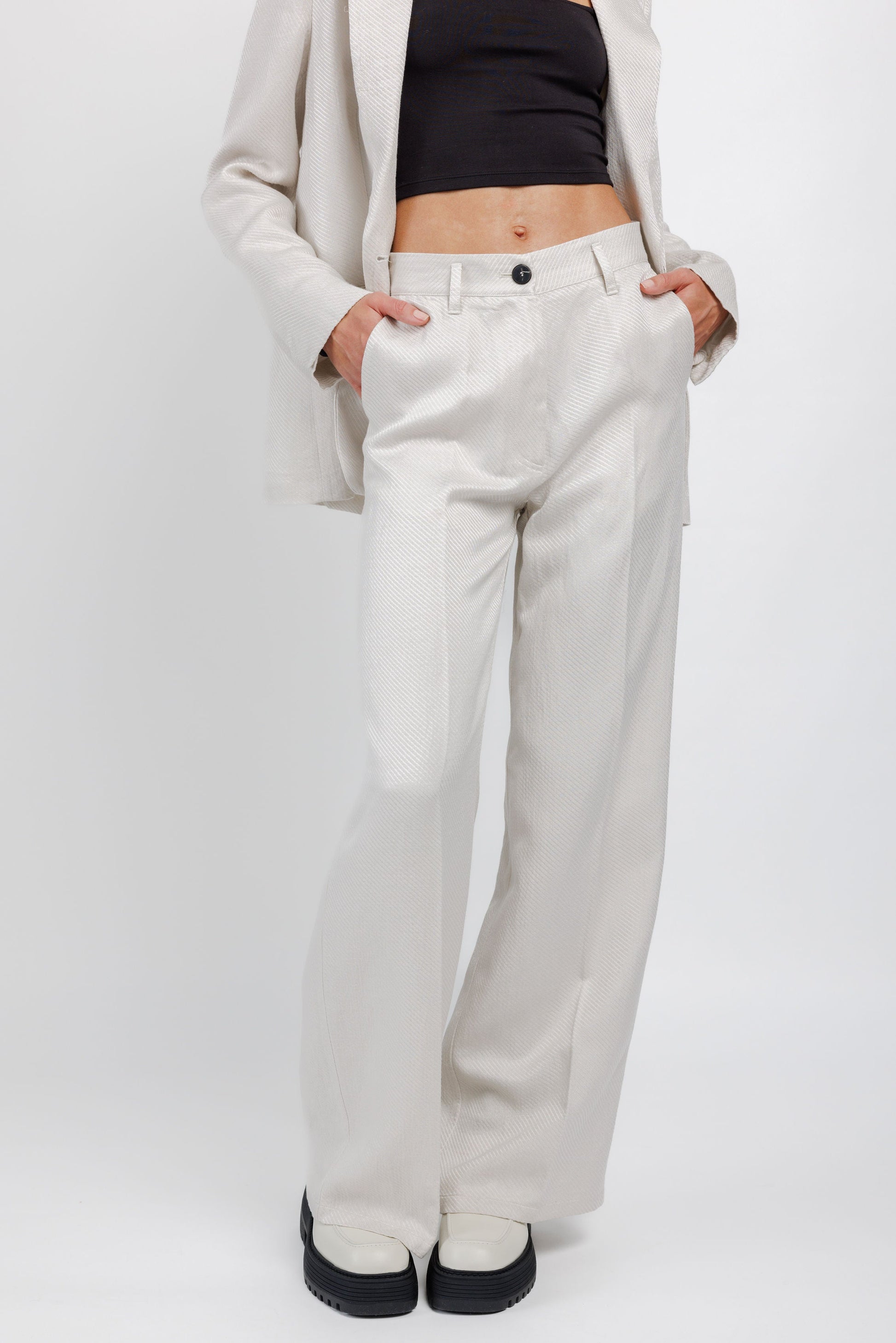 FORTE FORTE Diagonal Wide Leg Pant in Perla