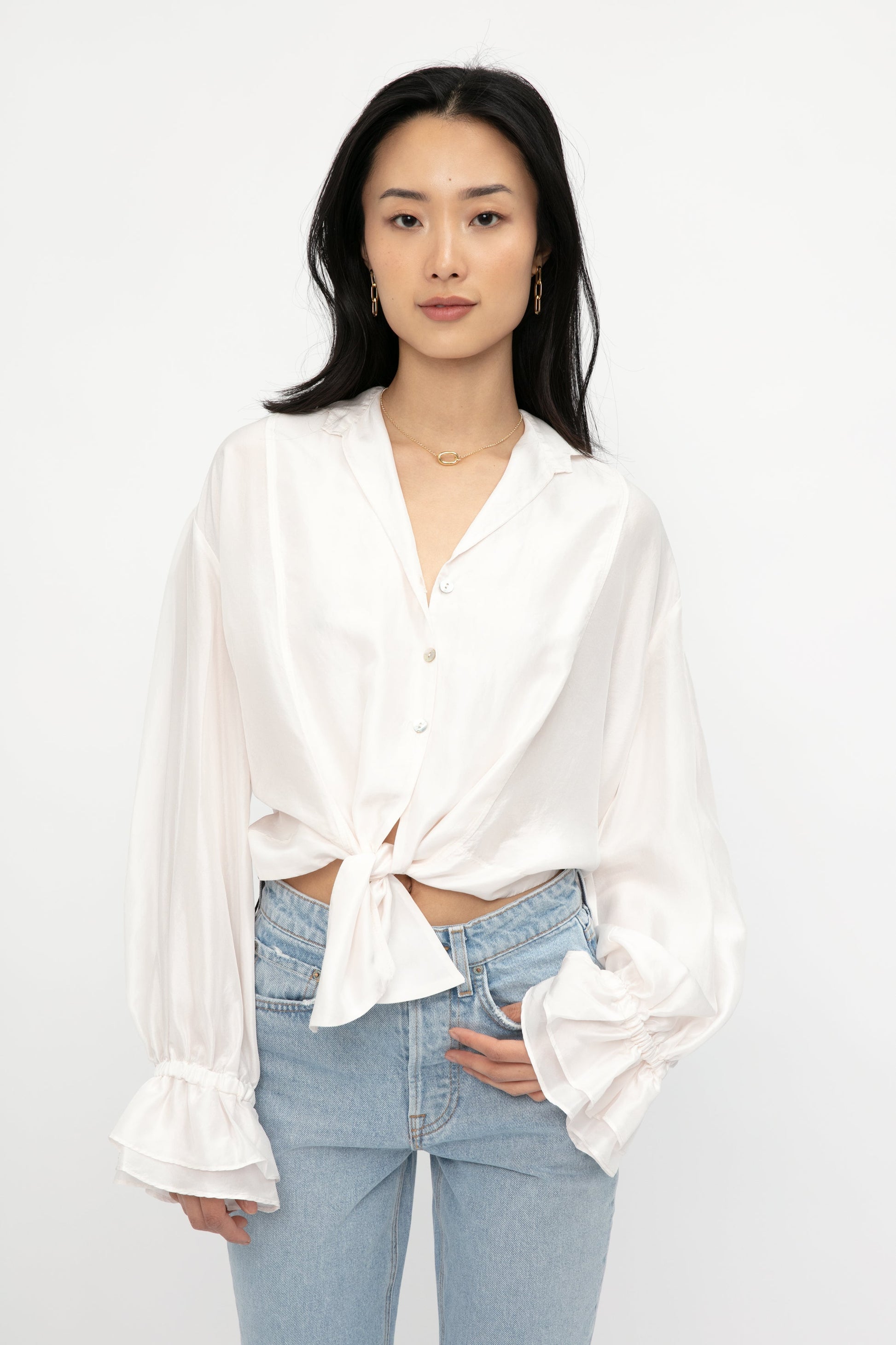 FORTE FORTE Habotai Silk Blouse with Tie in Avorio