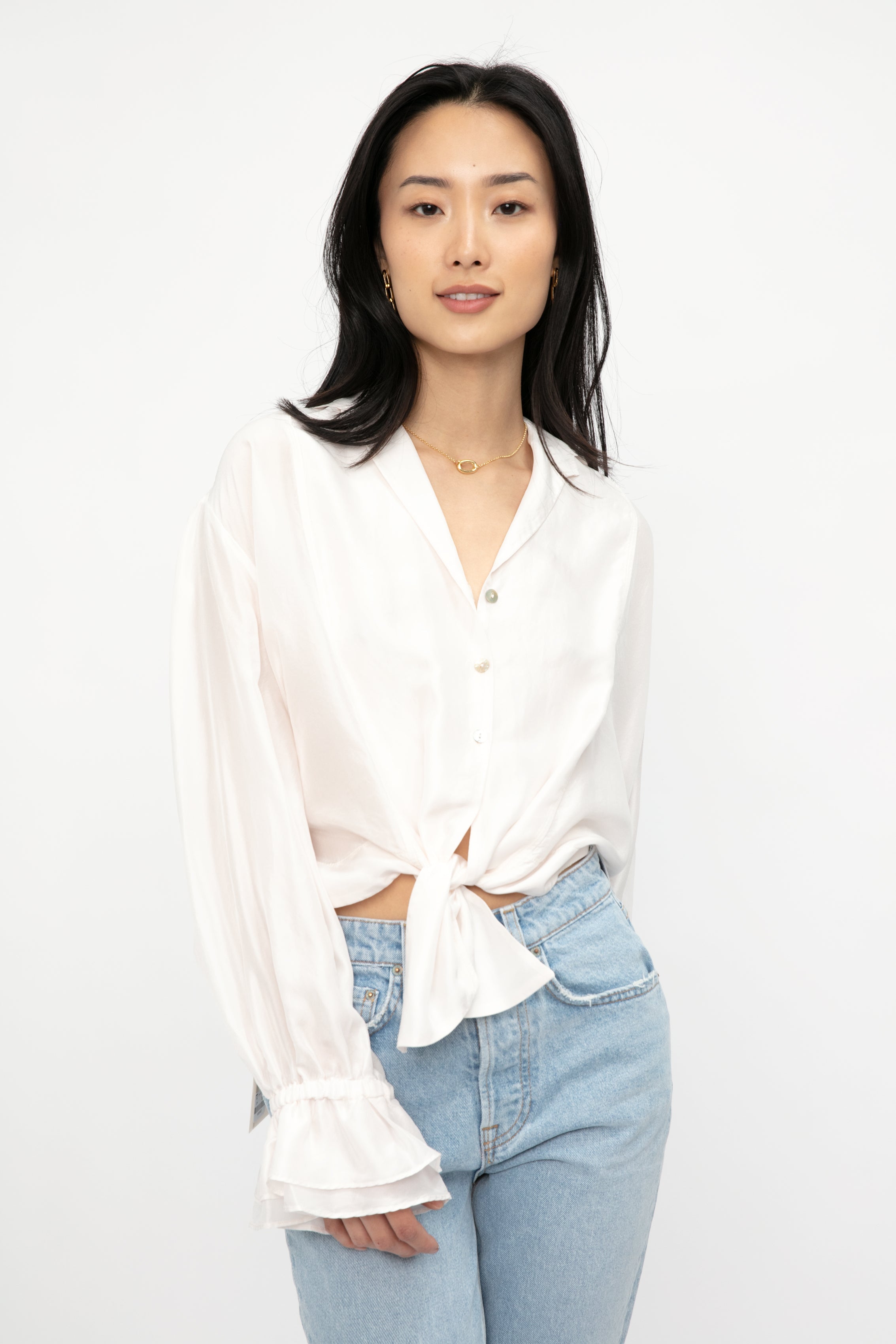 Habotai Silk Blouse with Tie in Avorio
