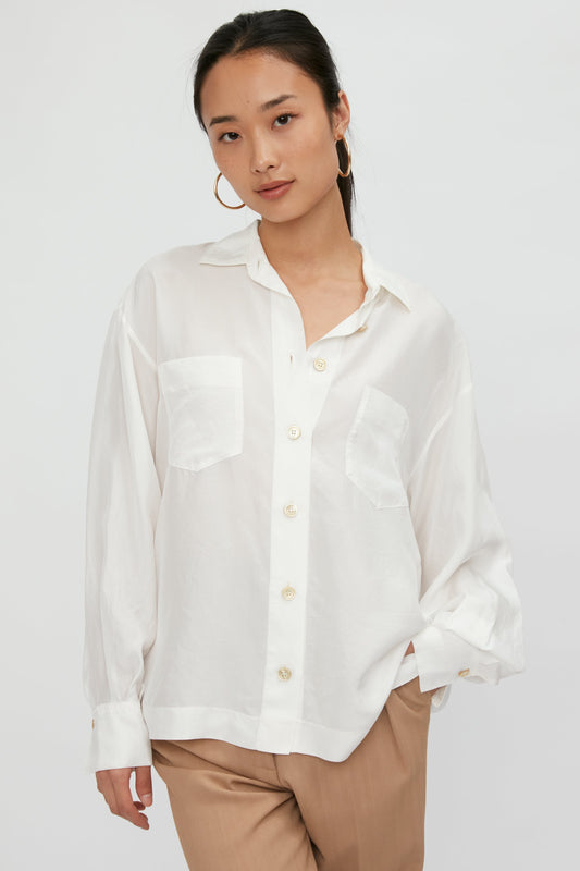 FORTE FORTE Habotai Silk Shirt in Bianco