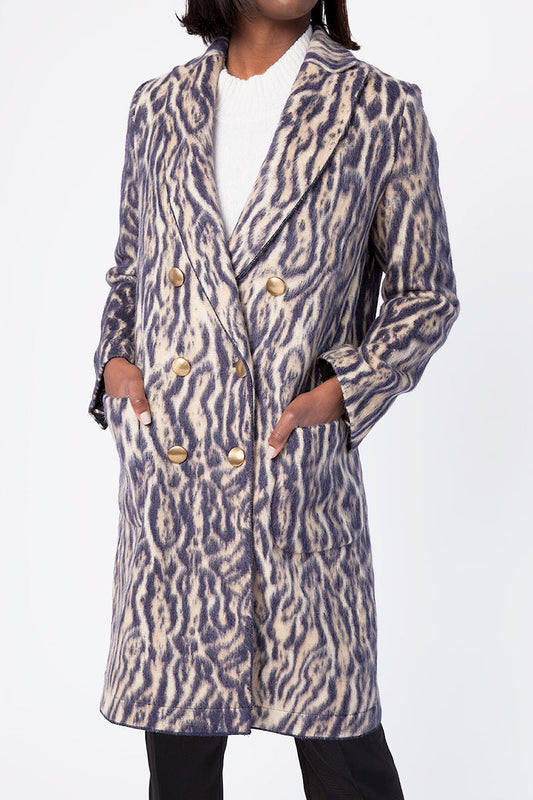 FORTE FORTE Jacquard Coat in Violet Animal Print
