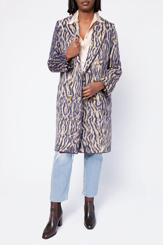 FORTE FORTE Jacquard Coat in Violet Animal Print