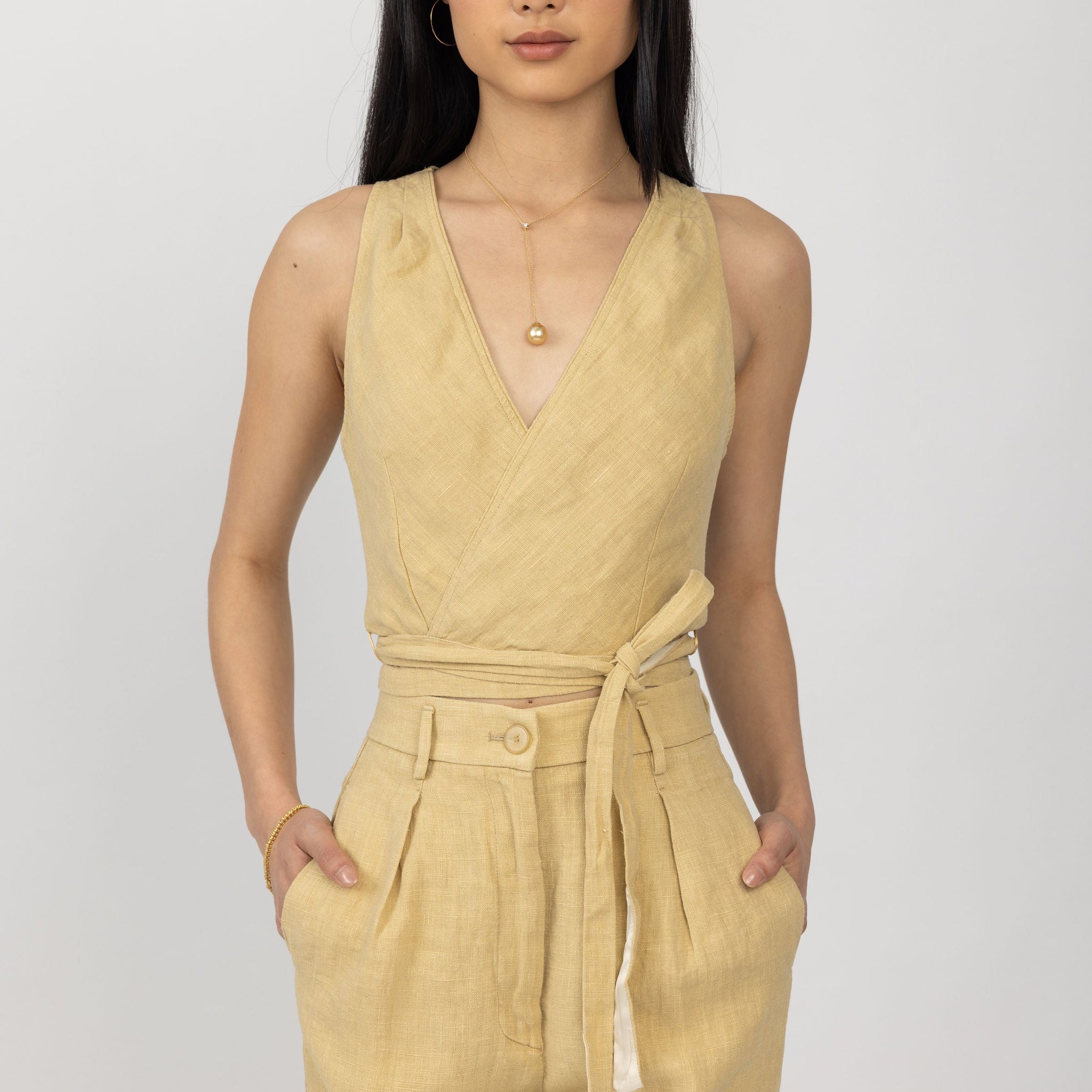 FORTE FORTE Linen Canvas Crossed Top in Gold