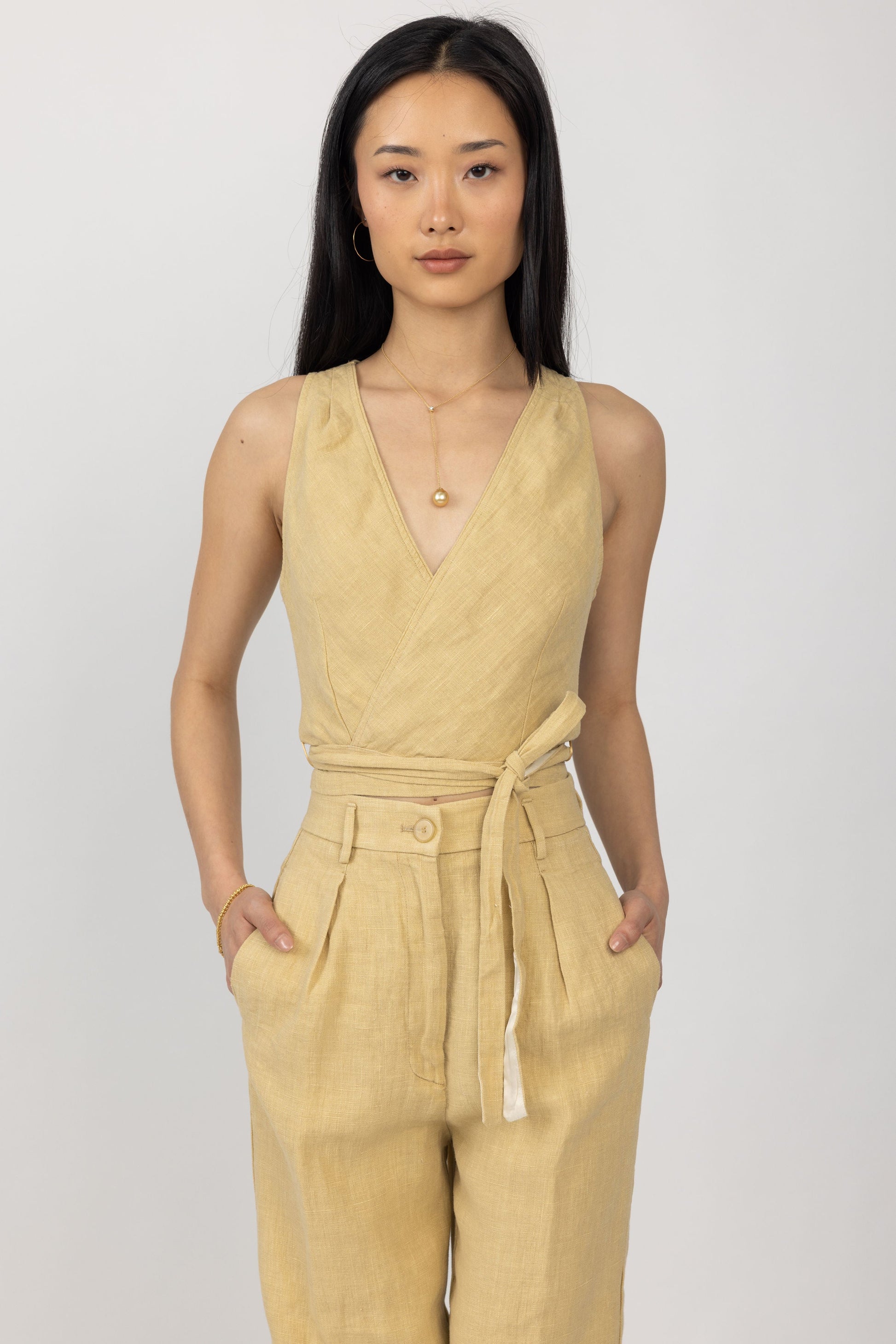 FORTE FORTE Linen Canvas Crossed Top in Gold