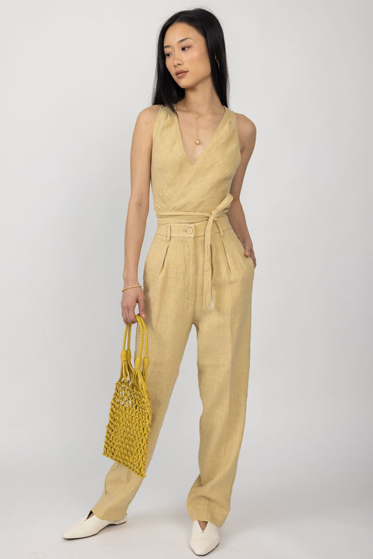 FORTE FORTE Linen Canvas Crossed Top in Gold