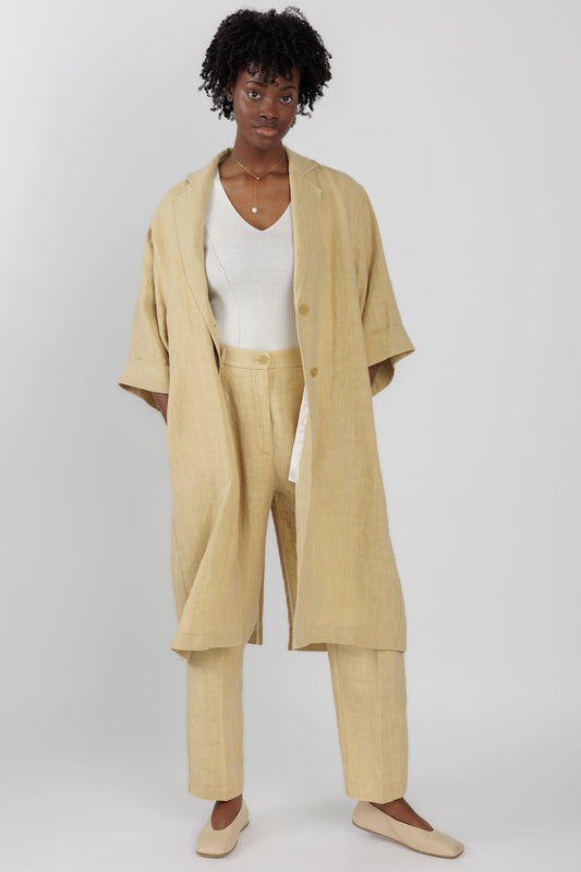 FORTE FORTE Linen Canvas Duster Coat in Gold