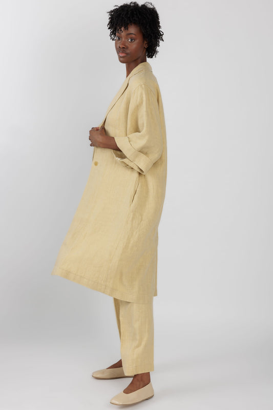 FORTE FORTE Linen Canvas Duster Coat in Gold