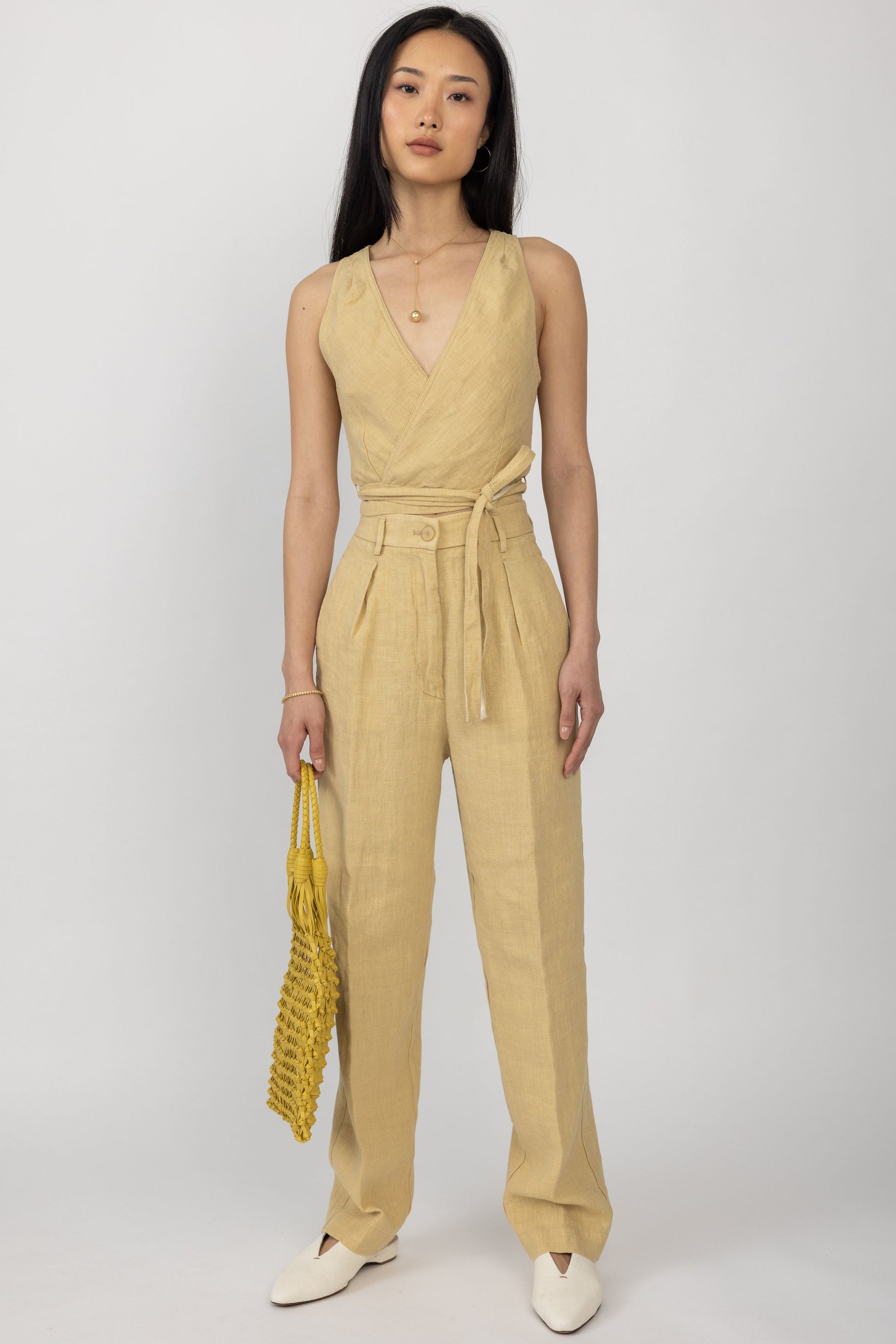 FORTE FORTE Linen Canvas High Waist Pant in Gold