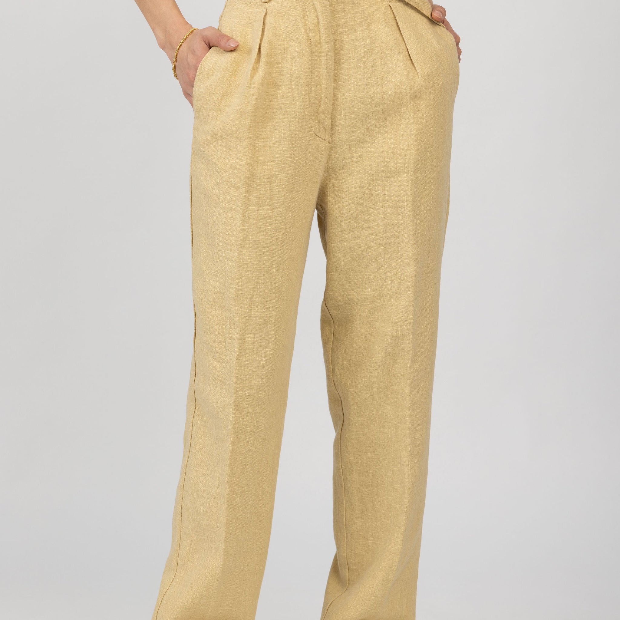 FORTE FORTE Linen Canvas High Waist Pant in Gold