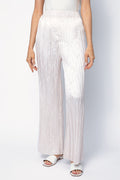 FORTE FORTE Plissé Satin Jacquard Pants in Perla
