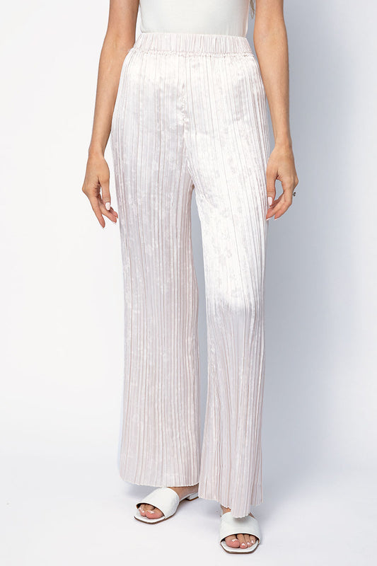 FORTE FORTE Plissé Satin Jacquard Pants in Perla