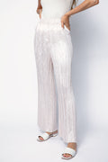 FORTE FORTE Plissé Satin Jacquard Pants in Perla