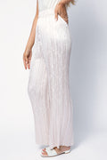 FORTE FORTE Plissé Satin Jacquard Pants in Perla