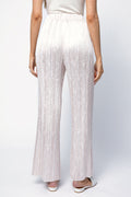 FORTE FORTE Plissé Satin Jacquard Pants in Perla