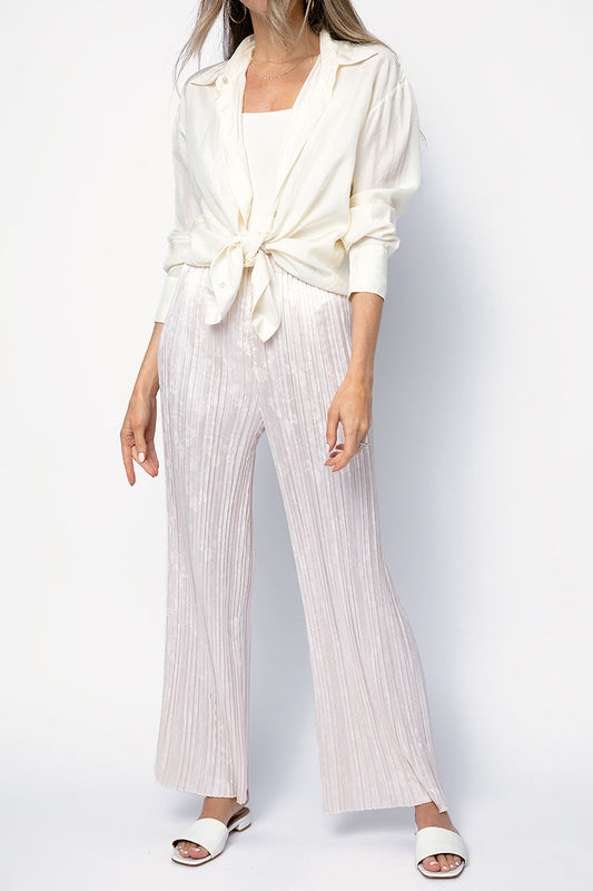 FORTE FORTE Plissé Satin Jacquard Pants in Perla