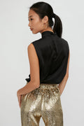 FORTE FORTE Satin Silk Sleeveless Blouse with Bow in Nero