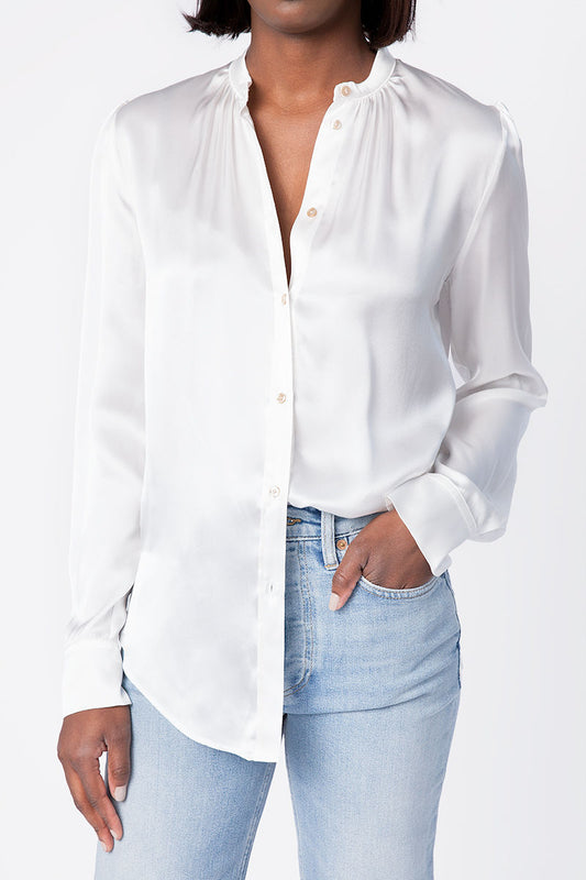FORTE FORTE Silk Satin Shirt in White