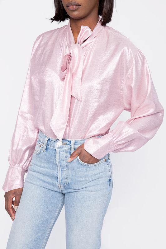 FORTE FORTE Silk Shirt in Metallic Rose