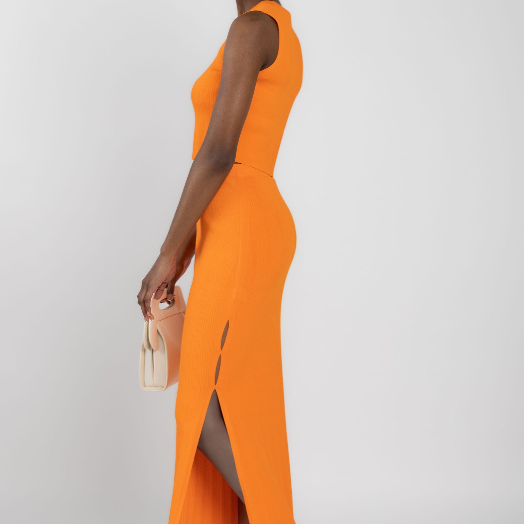 FRAME Mixed Rib Cut Out Skirt in Bright Tangerine