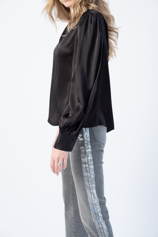 FRAME Relaxed One Shoulder Top in Noir