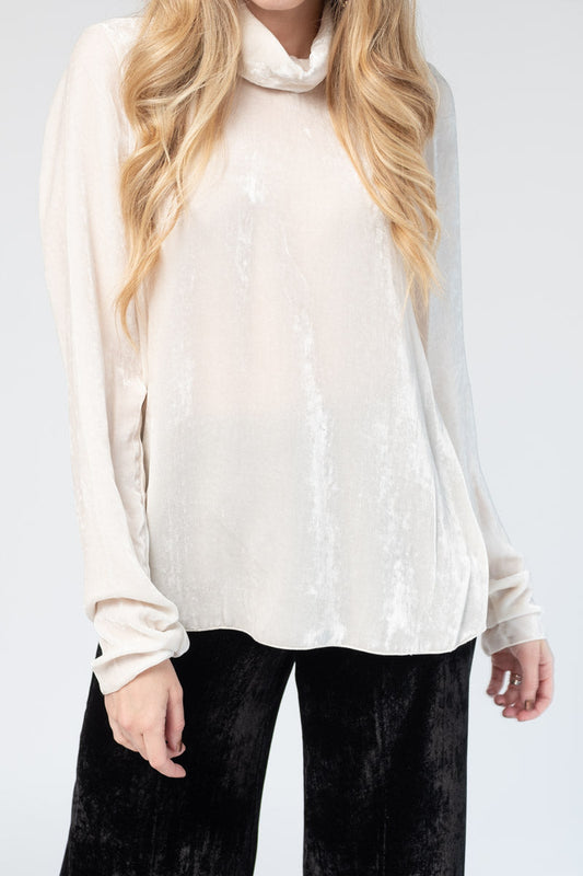 FORTE FORTE Velvet Turtleneck Top in Naturale
