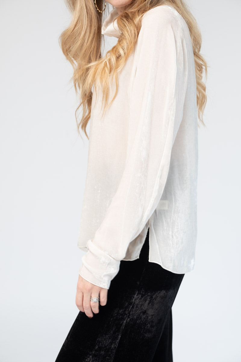 FORTE FORTE Velvet Turtleneck Top in Naturale