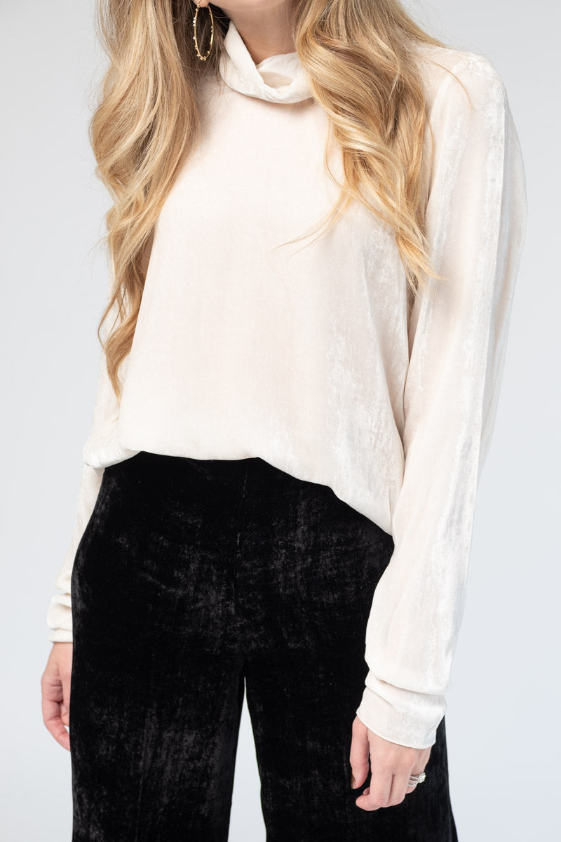FORTE FORTE Velvet Turtleneck Top in Naturale