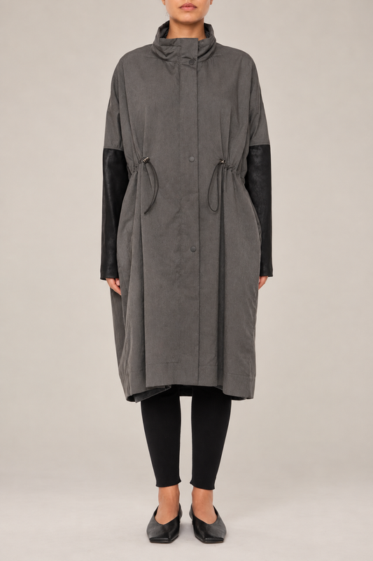 GENTRYPORTOFINO Leather Cotton Woven Trench Coat in Lavagna