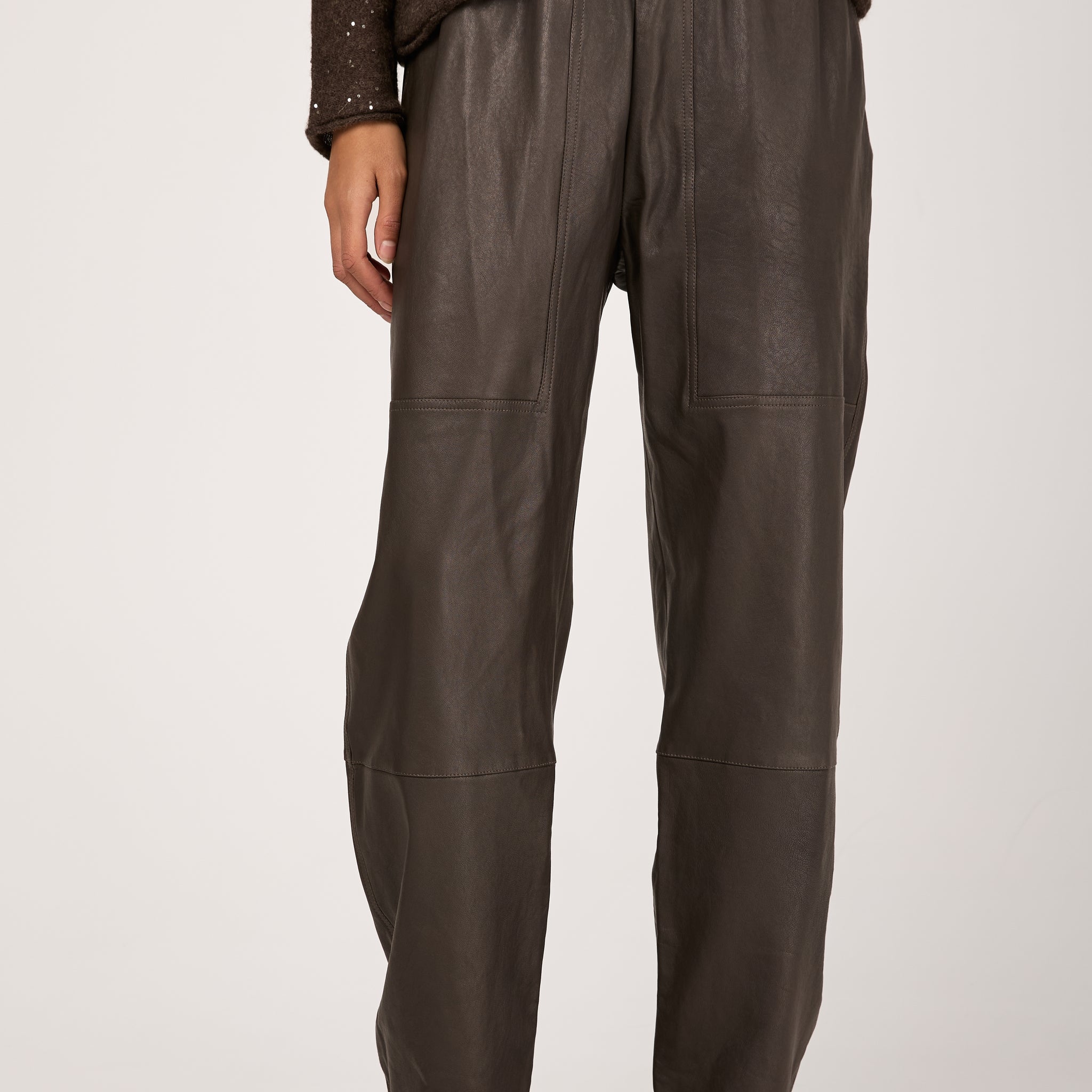 Leather Pant in Mastice