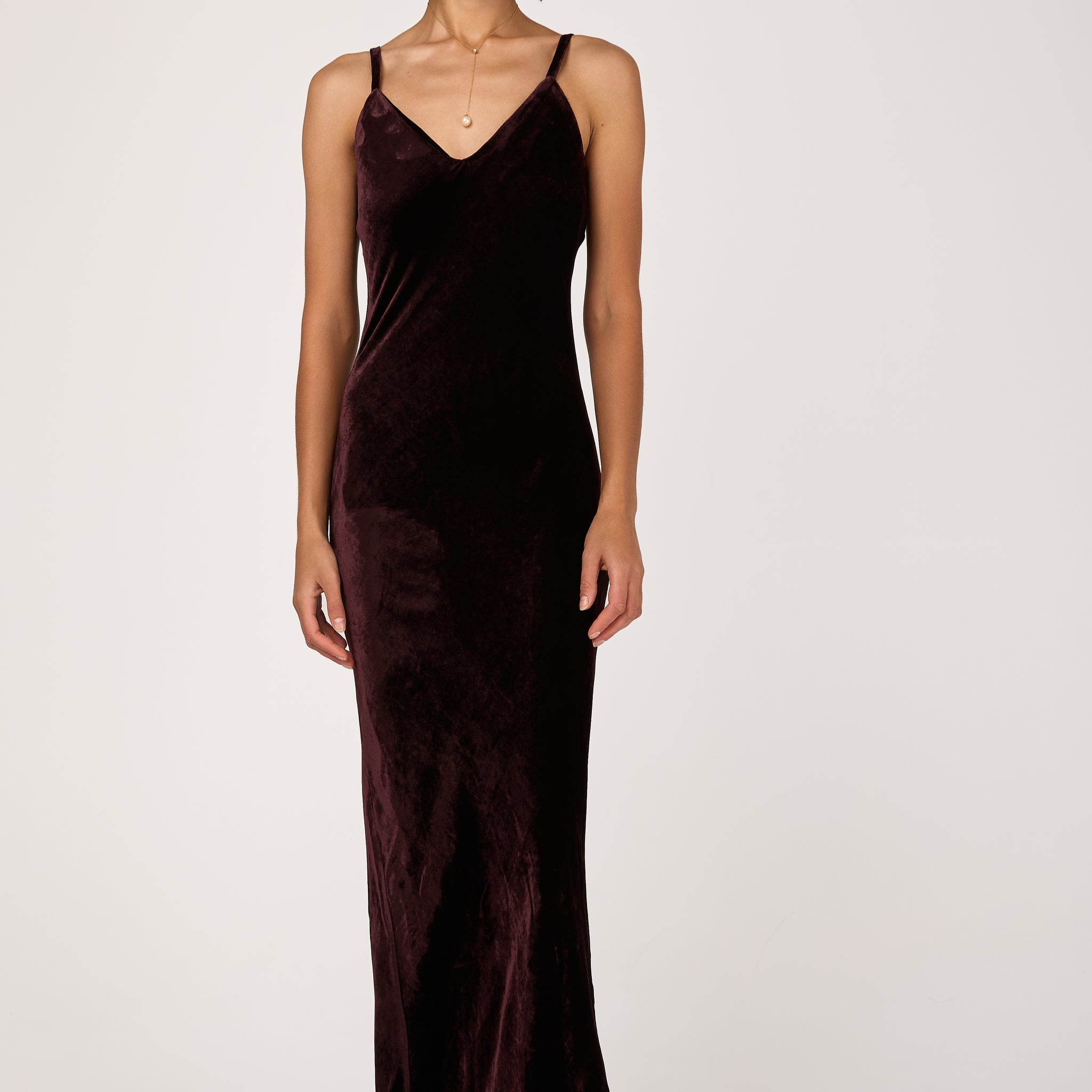 Viscose Silk Woven Long Dress in Burgundy