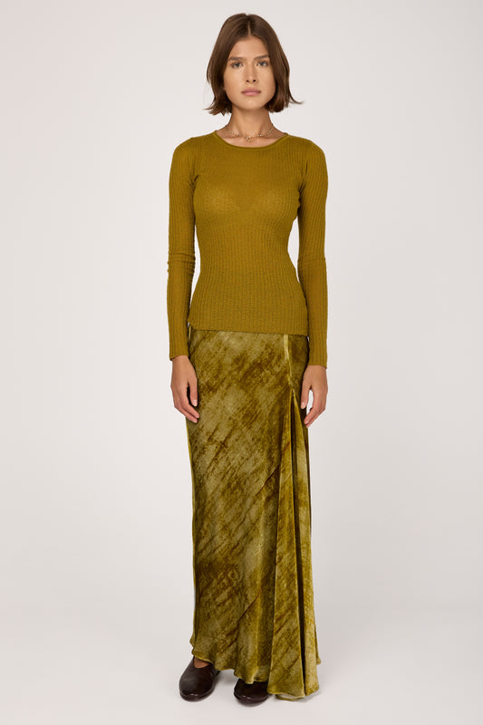 Viscose Silk Woven Skirt in Oliva