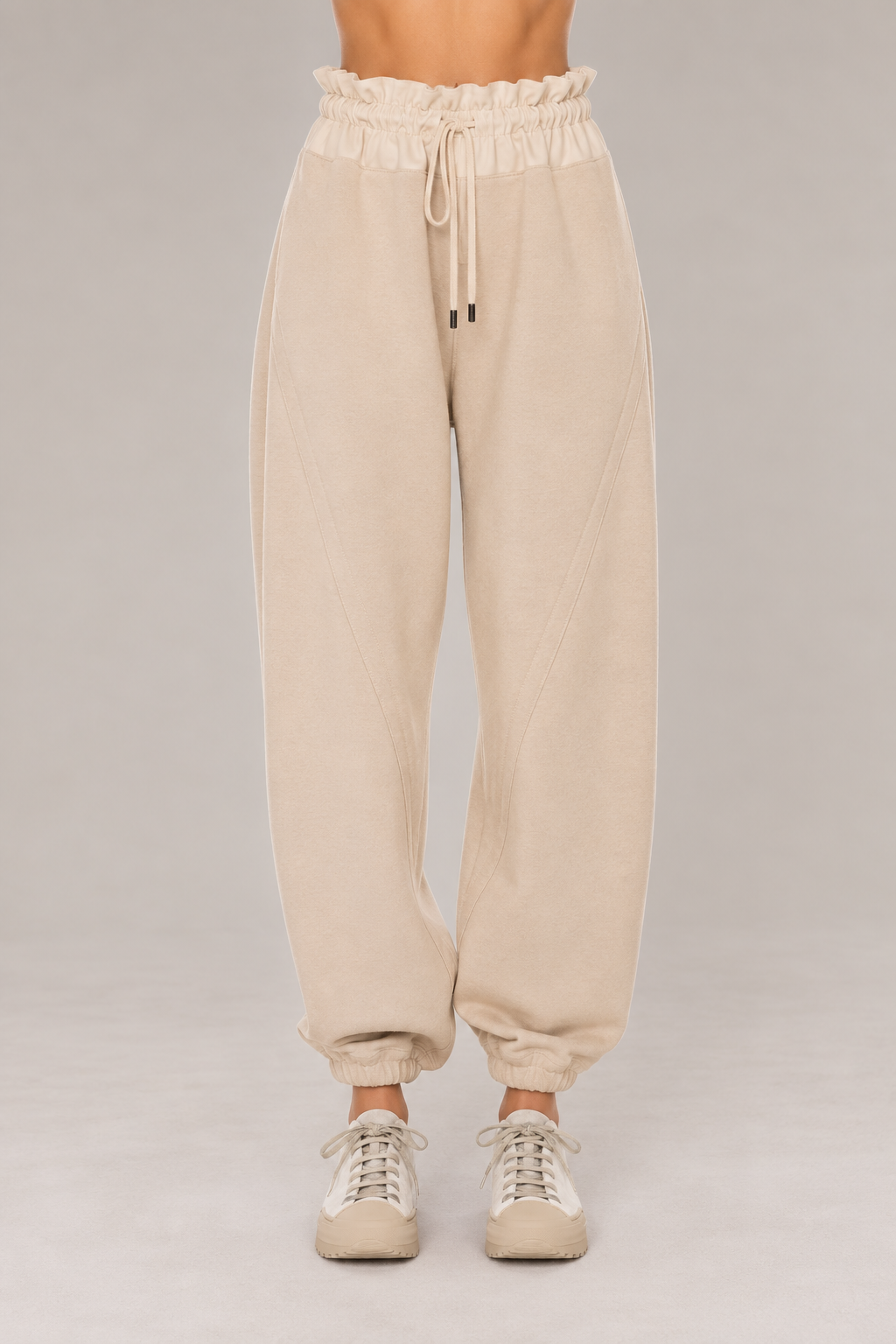 Wool Cotton Knit Pant in Ecru and Beige