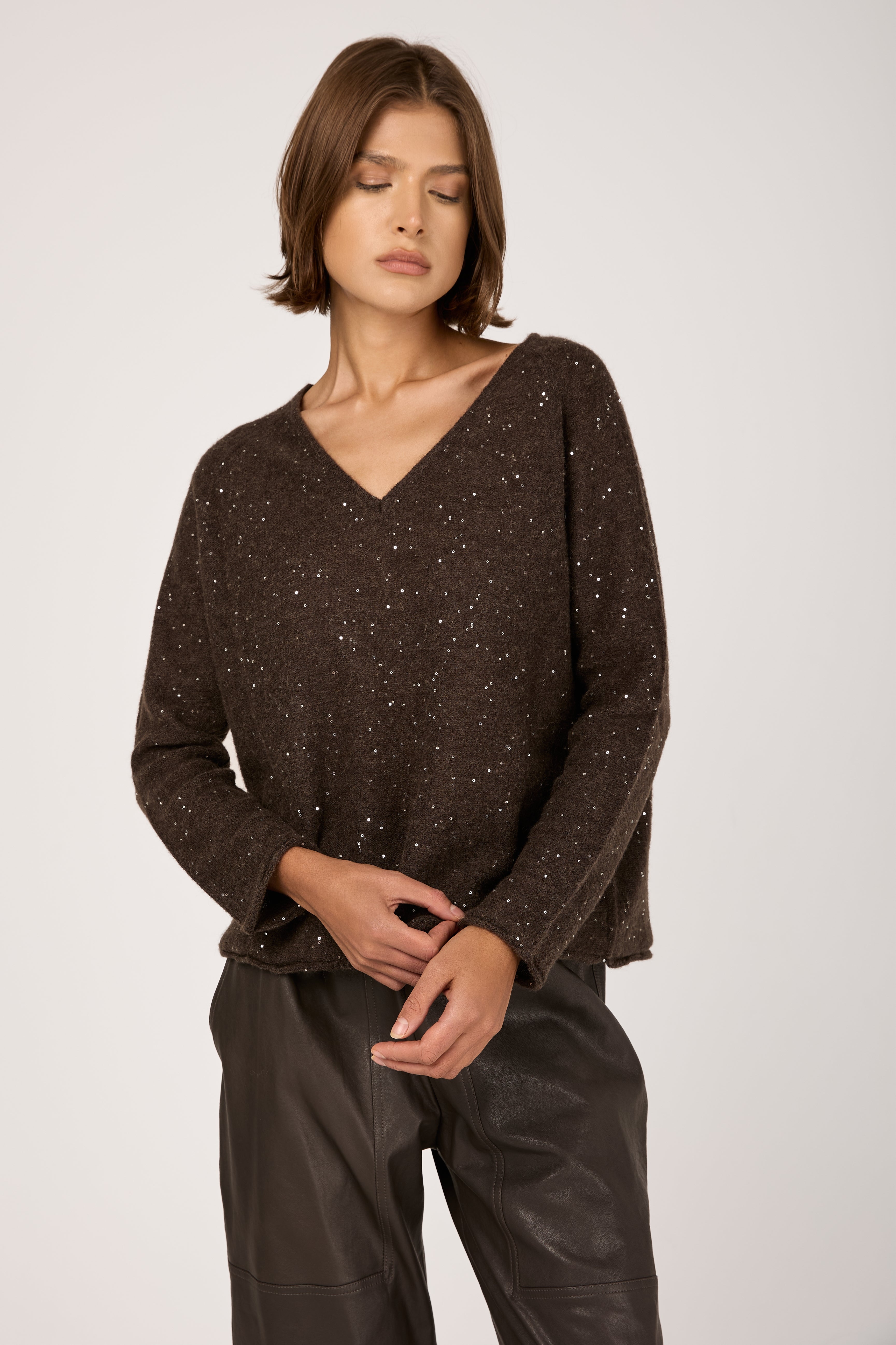 Wool Knit Sweater in Mastice
