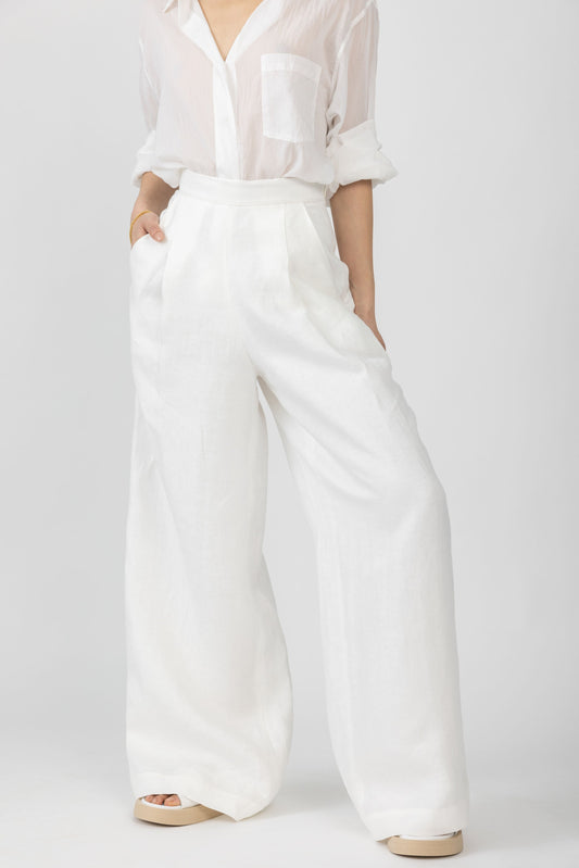 GENTRYPORTOFINO Woven Linen Pant in Latte